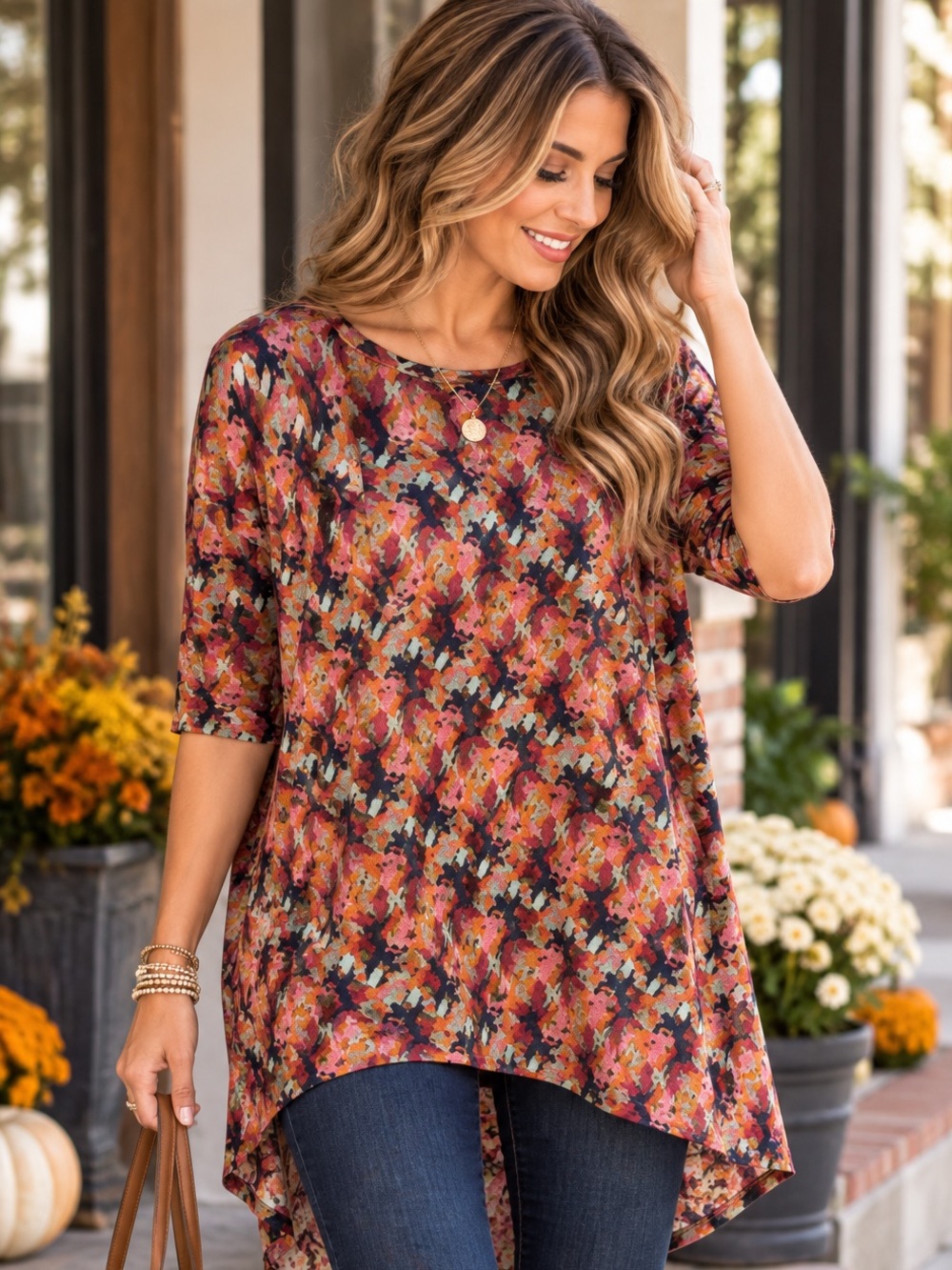 LuLaRoe Irma size XS Abstract High Low Tunic Top Multicolor